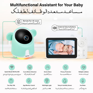 Baby Monitor 4.3" Video Baby Monitor with 1080P Camera, Hybrid WiFi/No WiFi, App and Monitor Control Night Vision Pan Tilt 4x Zoom, 2-Way Talk, RGB Night Lights, Lullabies Smart Alerts & Sensors